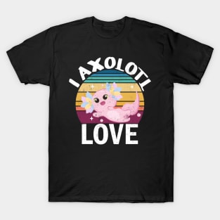 I Axolotl Love Questions of Valentines Day Cute Axolotl Retro Sunset Worn T-Shirt